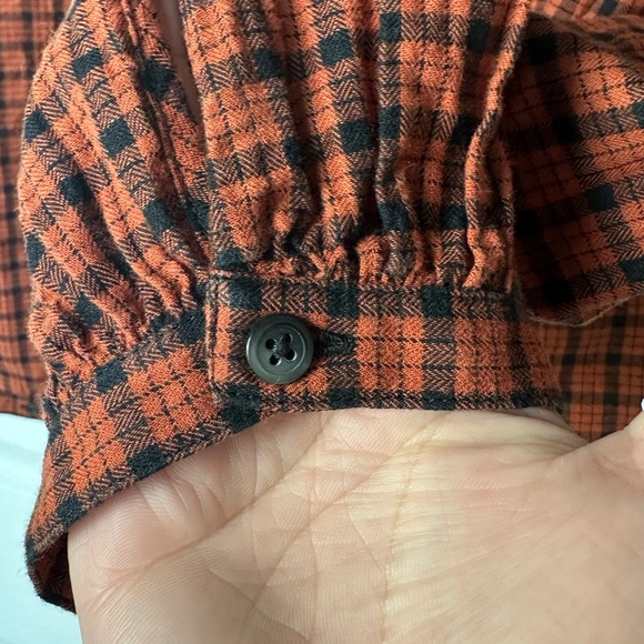 MADEWELL• Long Sleeve Rust plaid ruffle top - Picture 6 of 7